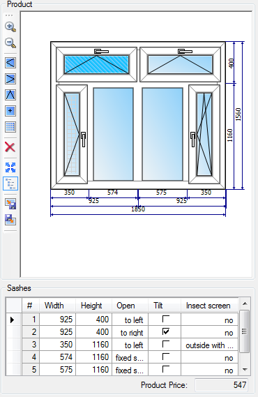 Windows-Doors Dealer: main form: block "Product"