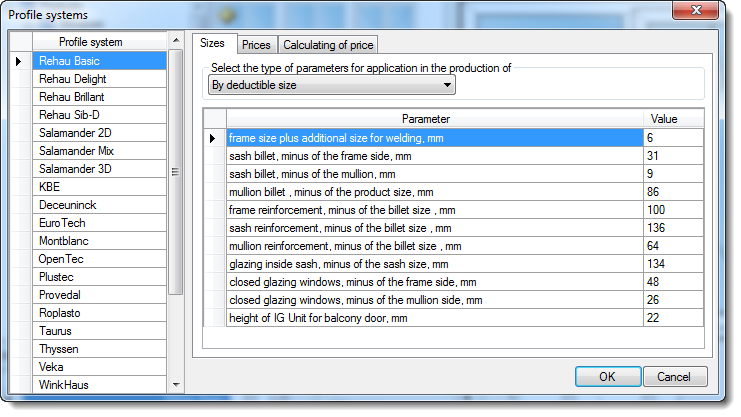 Windows-Doors configurator: form of profile system